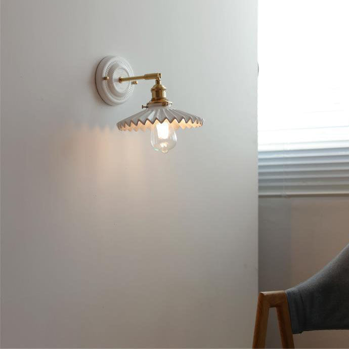 Vintage Japanese Ceramic Brass 1-Light Wall Light