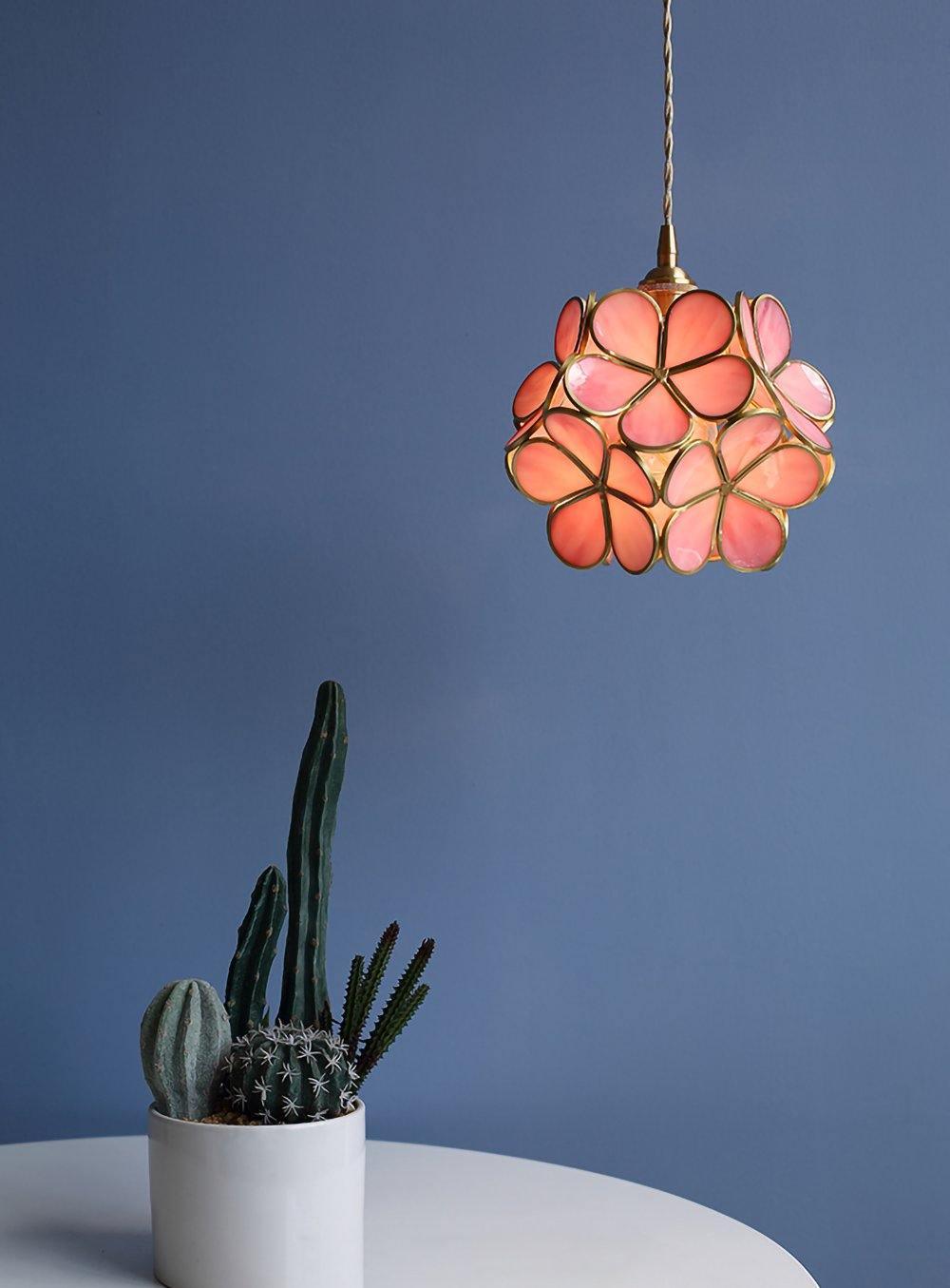 Vintage Brass Floral Glass Globe Pendant Light 1-Light