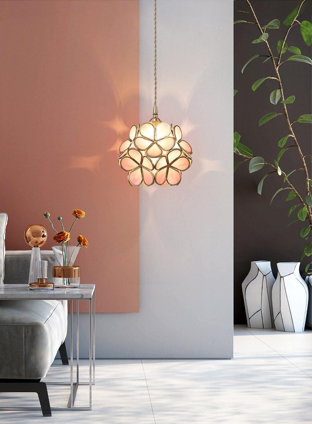 Vintage Brass Floral Glass Globe Pendant Light 1-Light