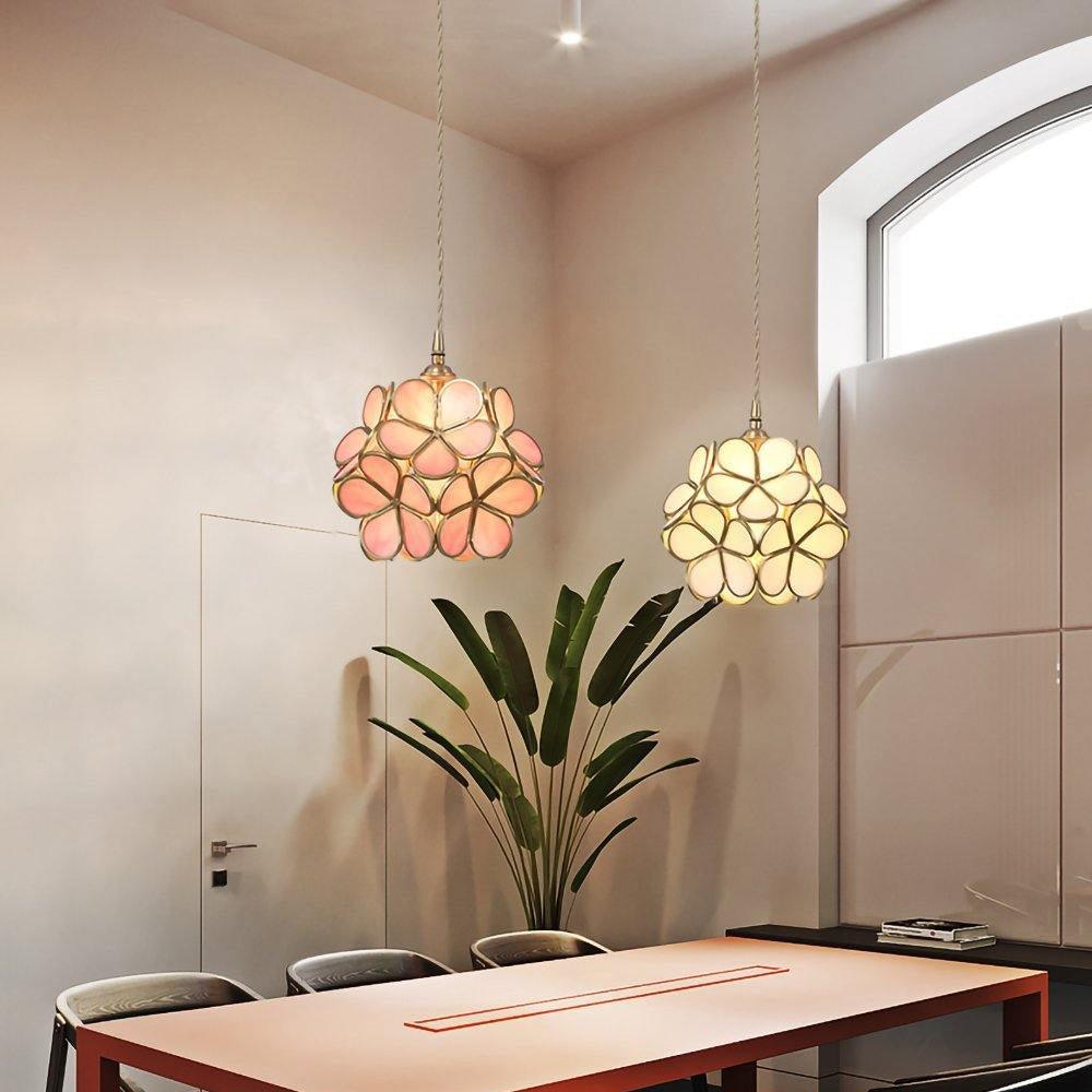 Vintage Brass Floral Glass Globe Pendant Light 1-Light
