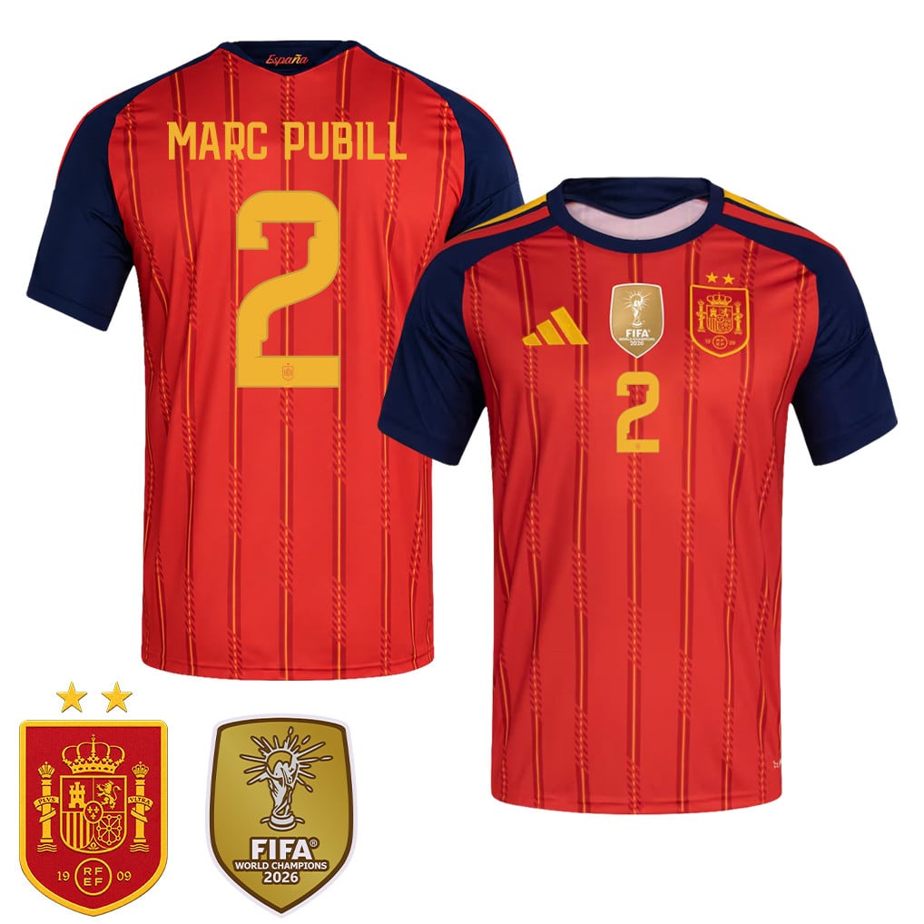 Spain 2026 Two-Star World Cup Champions Men's Home Jersey – Marc Pubill #2