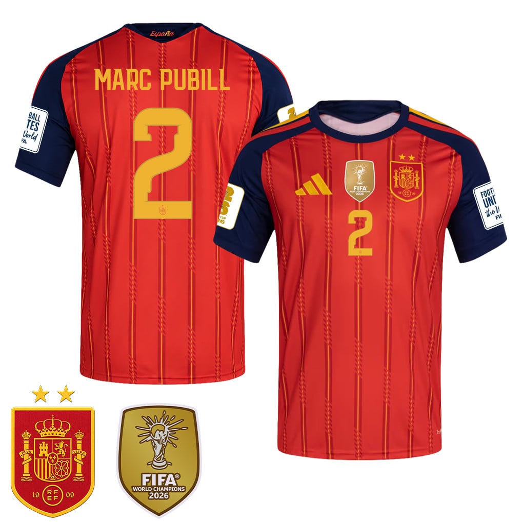 Spain 2026 Two-Star World Cup Champions Men's Home Jersey – Marc Pubill #2