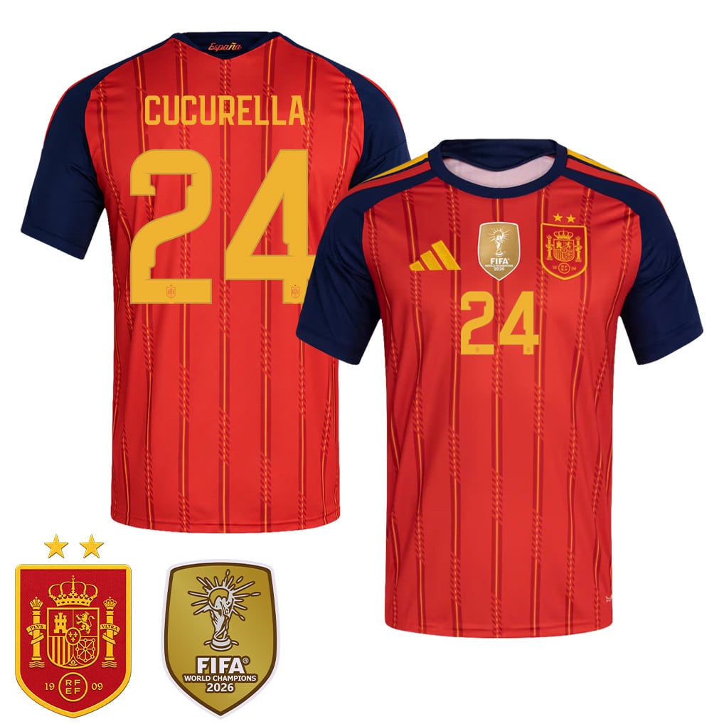 Spain 2026 Two-Star World Cup Champions Men's Home Jersey – Marc Cucurella #24