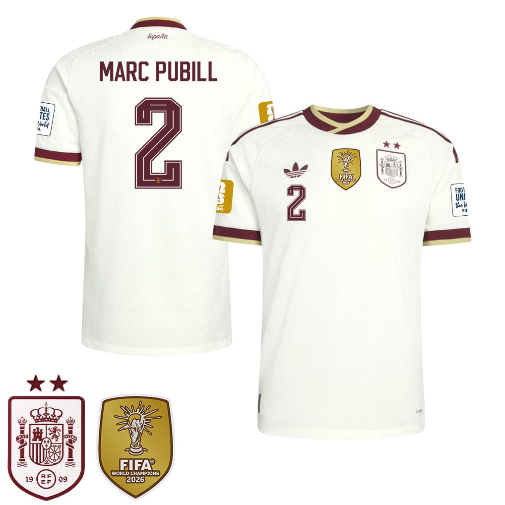 Spain 2026 Two-Star World Cup Champions Men's Away Jersey – Marc Pubill #2