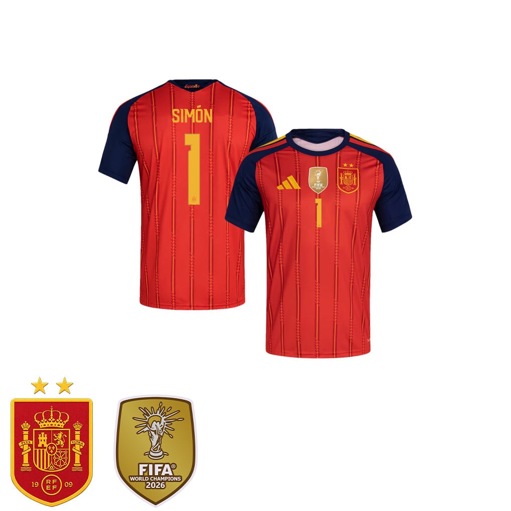 Spain 2026 Two-Star World Cup Champions Kids Home Jersey – Unai Simón #1