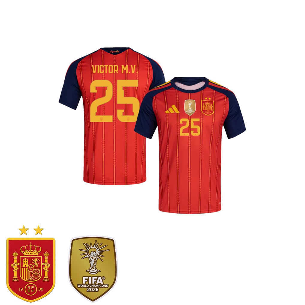 Spain 2026 Two-Star World Cup Champions Kids Home Jersey – Víctor Muñoz #25