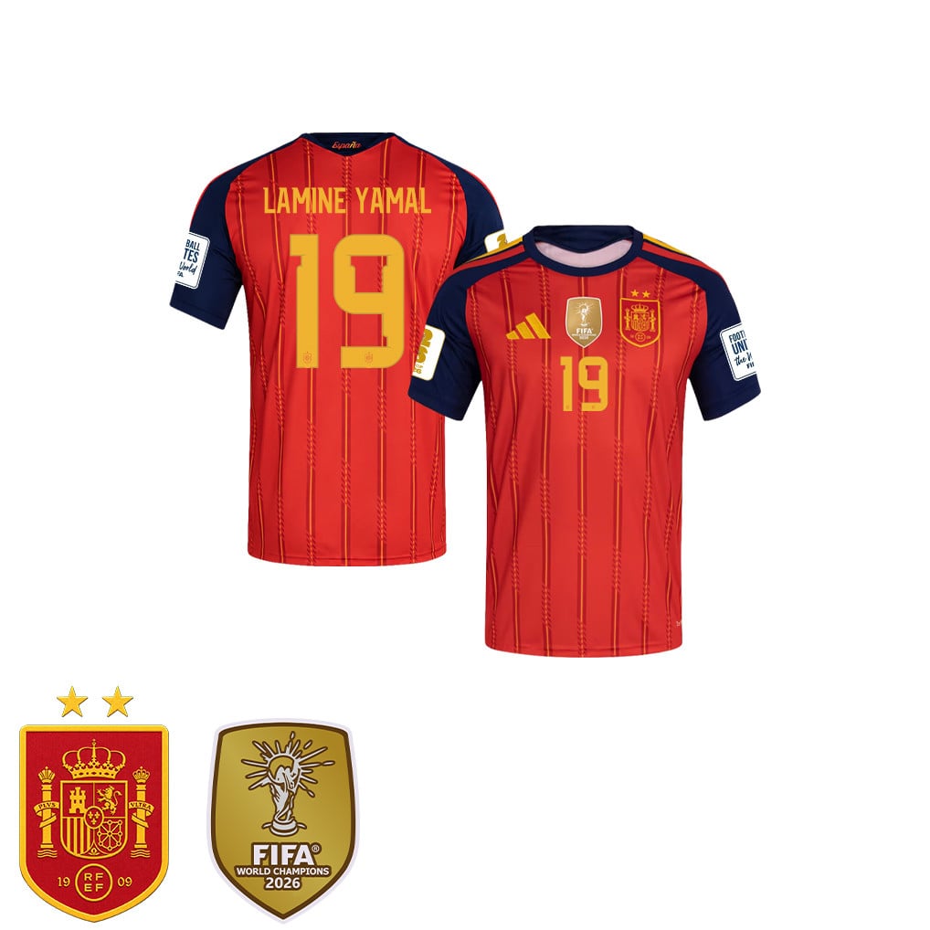 Spain 2026 Two-Star World Cup Champions Kids Home Jersey – Lamine Yamal #19