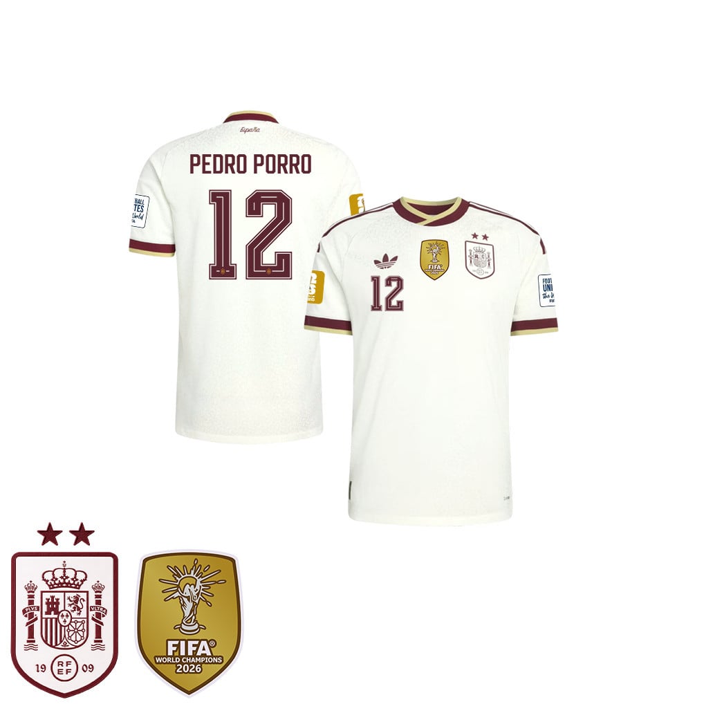 Spain 2026 Two-Star World Cup Champions Kids Away Jersey – Pedro Porro #12