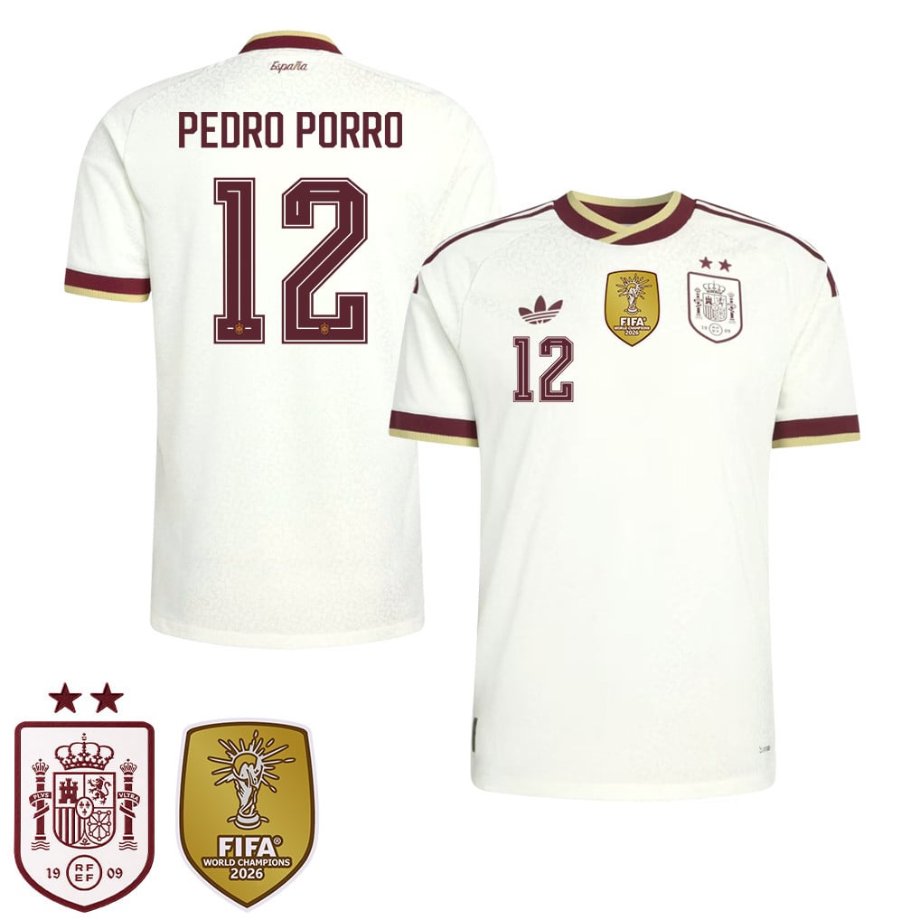 Spain 2026 Two-Star World Cup Champions Kids Away Jersey – Pedro Porro #12