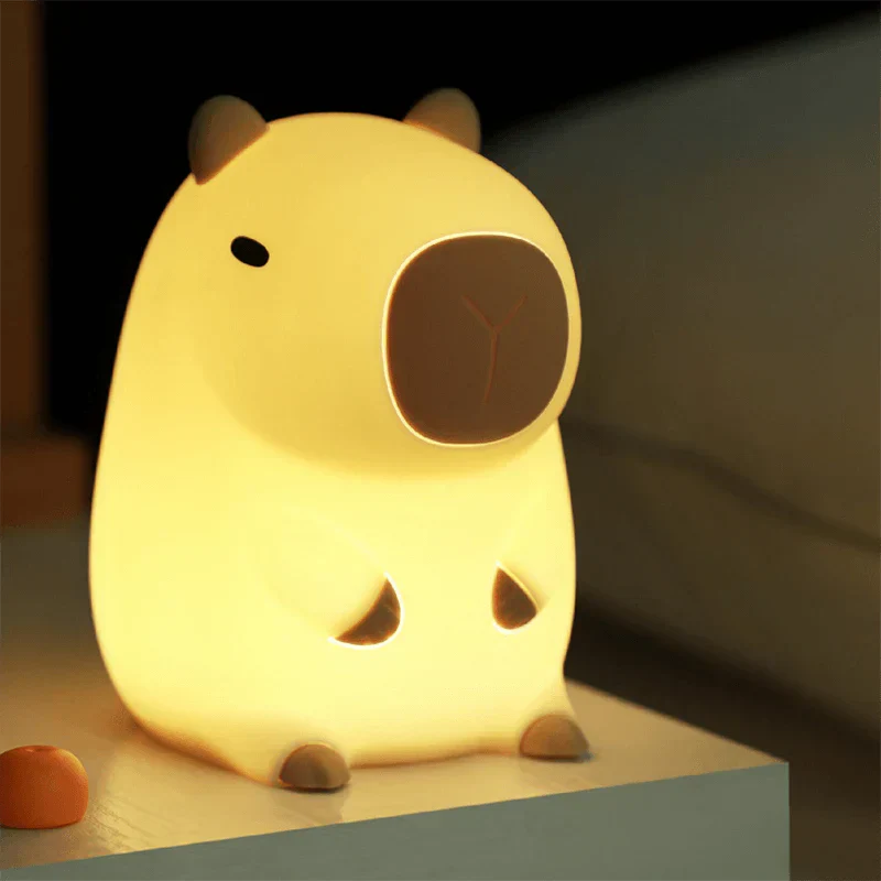 Lampada notturna LED capibara con tartaruga in silicone morbido - Regalo ricaricabile USB lampada capibara