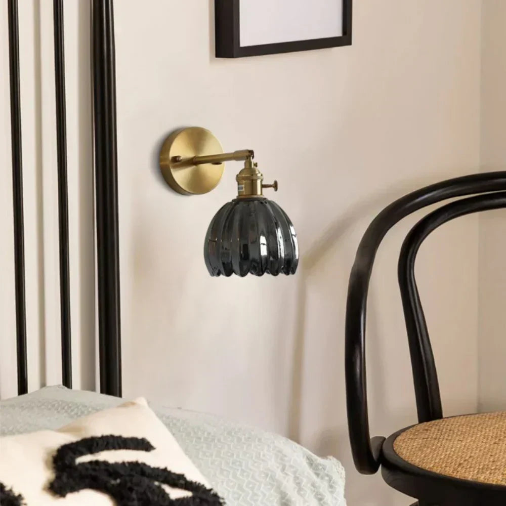 Vintage Brass Tulip Glass Wall Sconce 1-Light