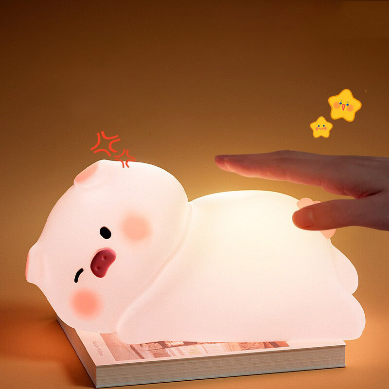 Lampada notturna LED maialino carino in silicone morbido - Regalo ricaricabile USB lampada maiale