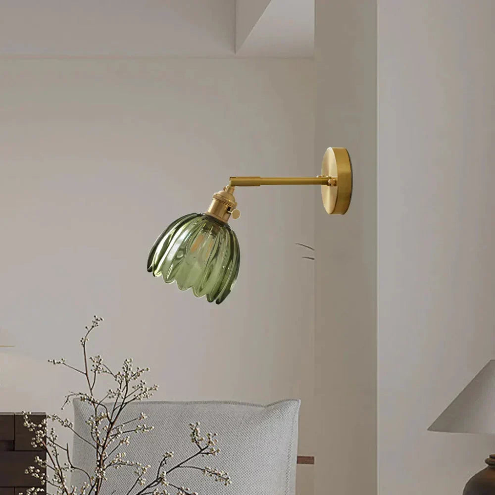 Vintage Brass Tulip Glass Wall Sconce 1-Light