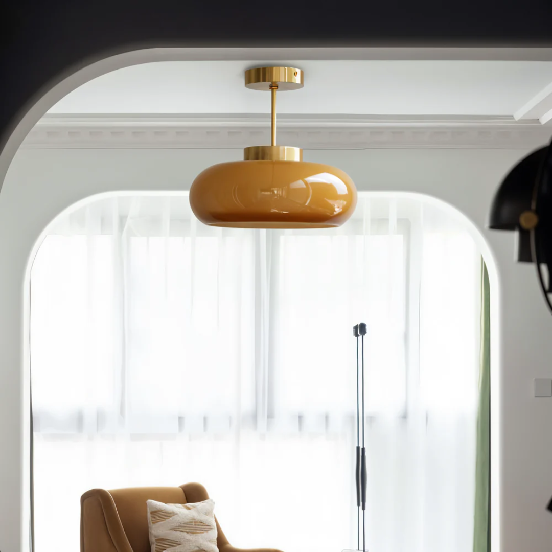 Vintage Amber Glass Ceiling Light 1-Light