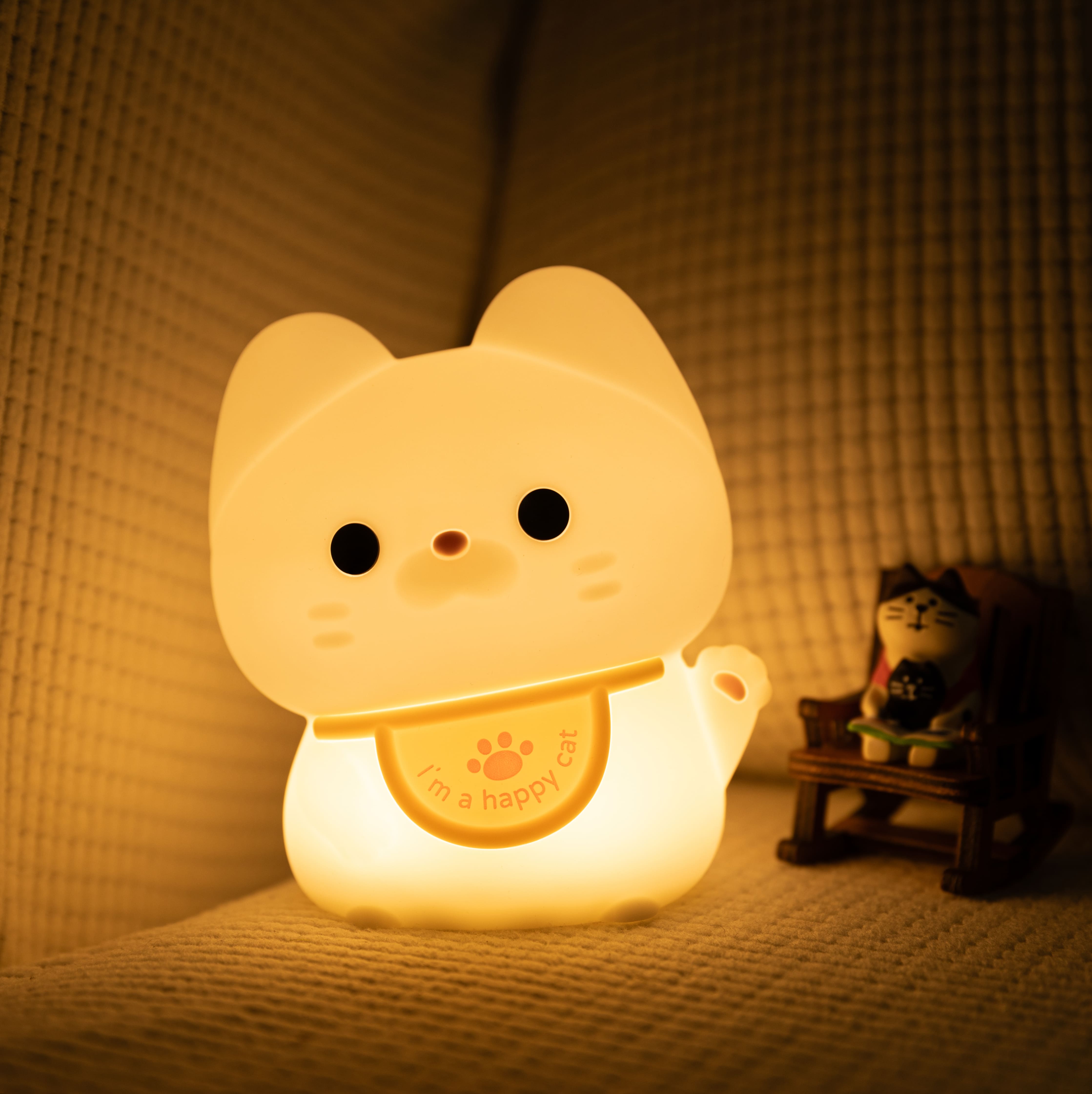 Luz nocturna LED de gato feliz de silicona suave - Regalo perfecto para niños y niñas