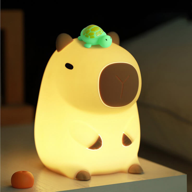 Lampada notturna LED capibara con tartaruga in silicone morbido - Regalo ricaricabile USB lampada capibara