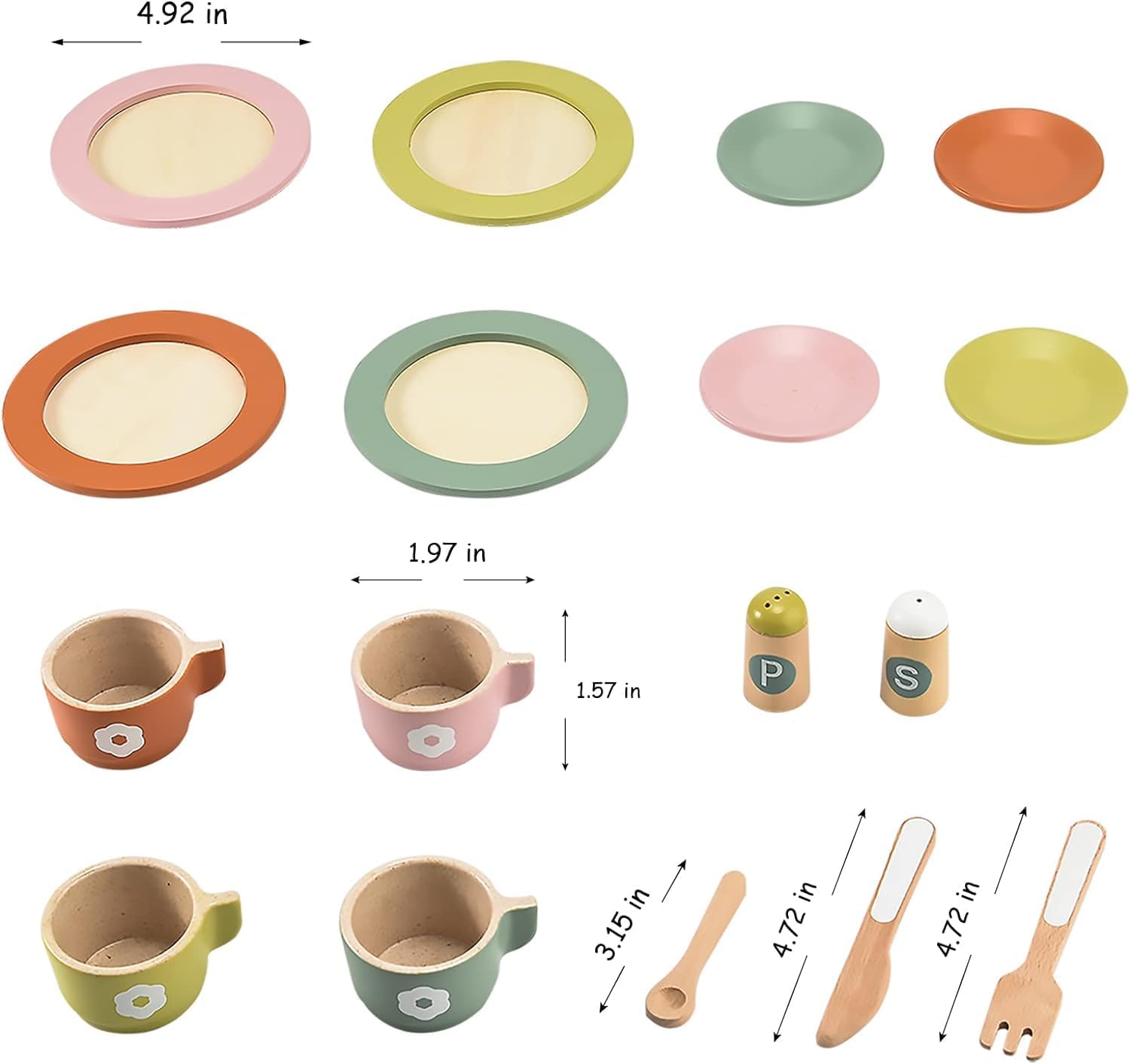 Set di stoviglie in legno Montessori per bambini piccoli