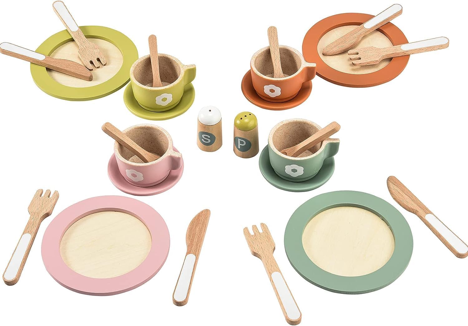 Set di stoviglie in legno Montessori per bambini piccoli