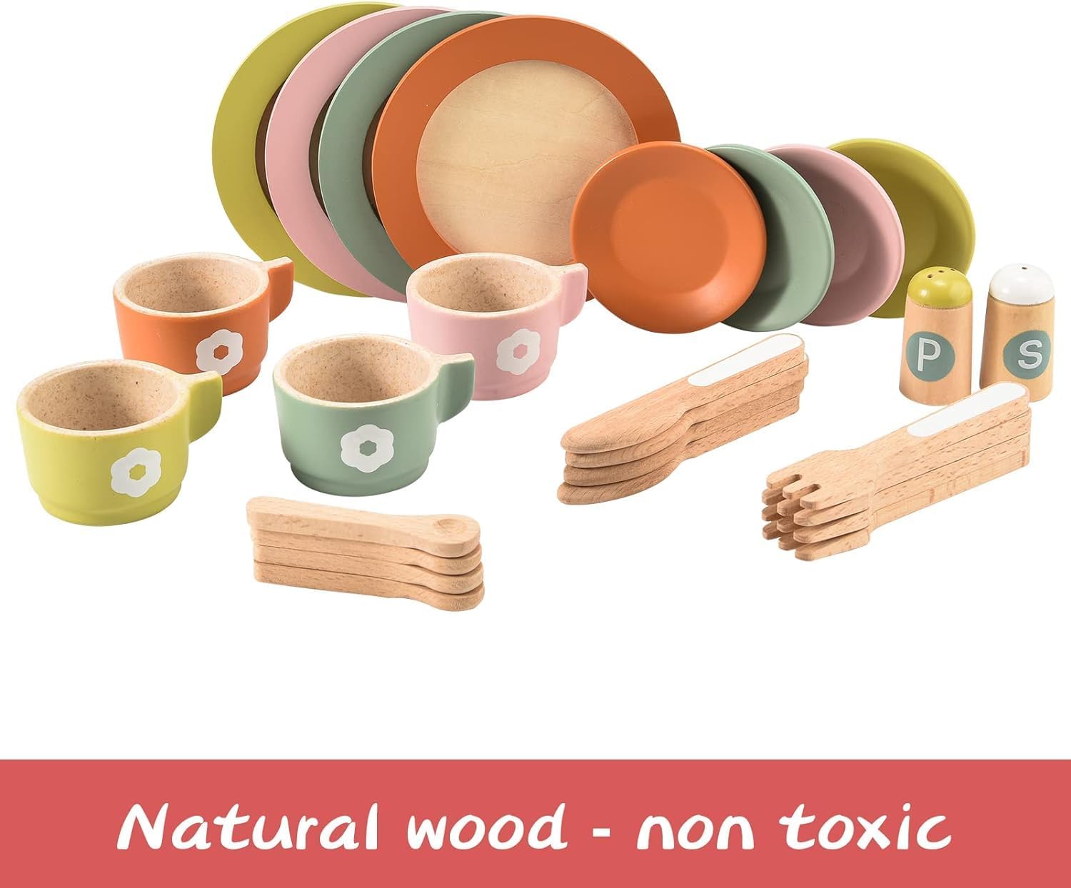 Set di stoviglie in legno Montessori per bambini piccoli