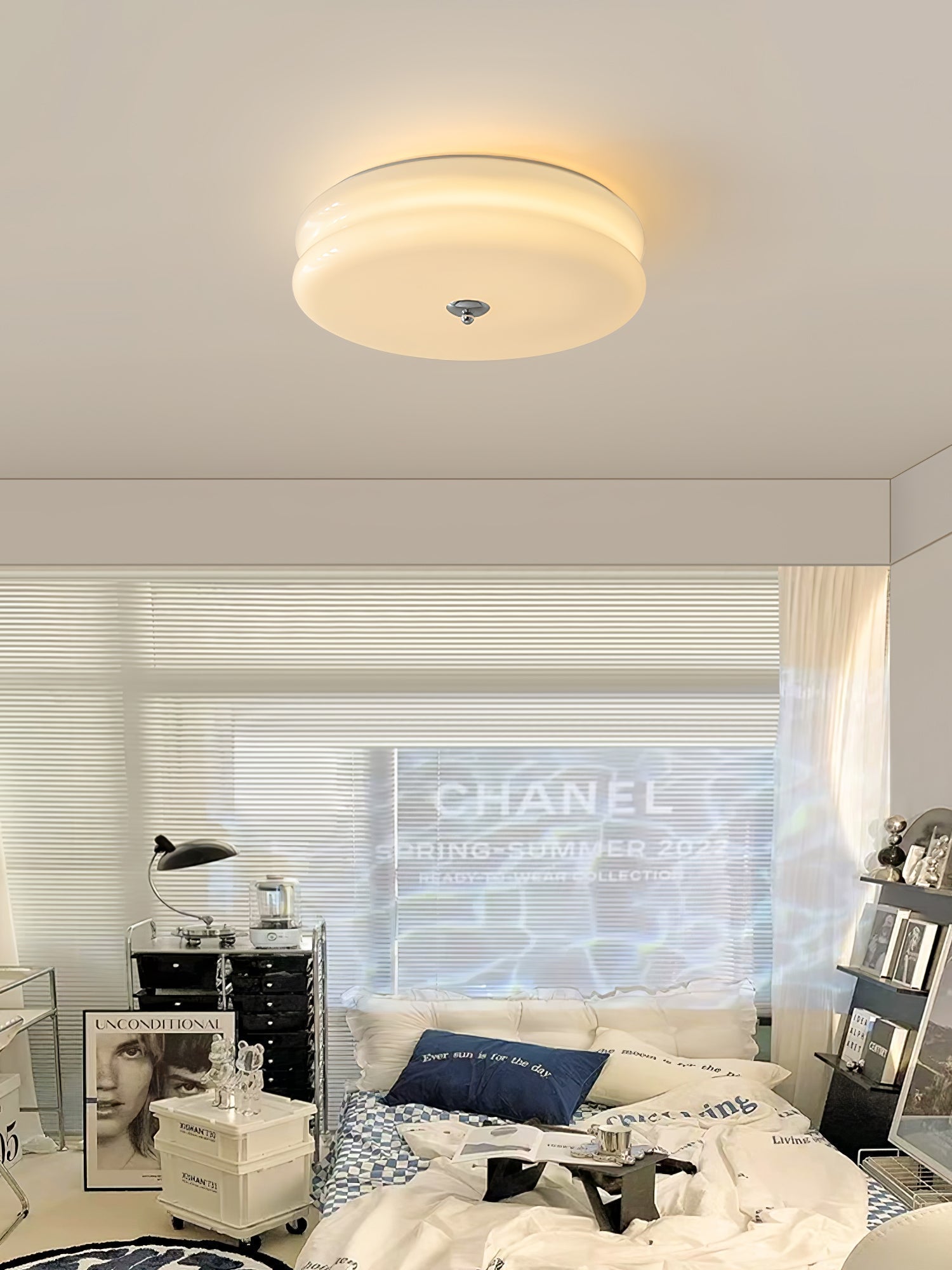 Art Deco Vintage Round Glass Ceiling Light 1-Light