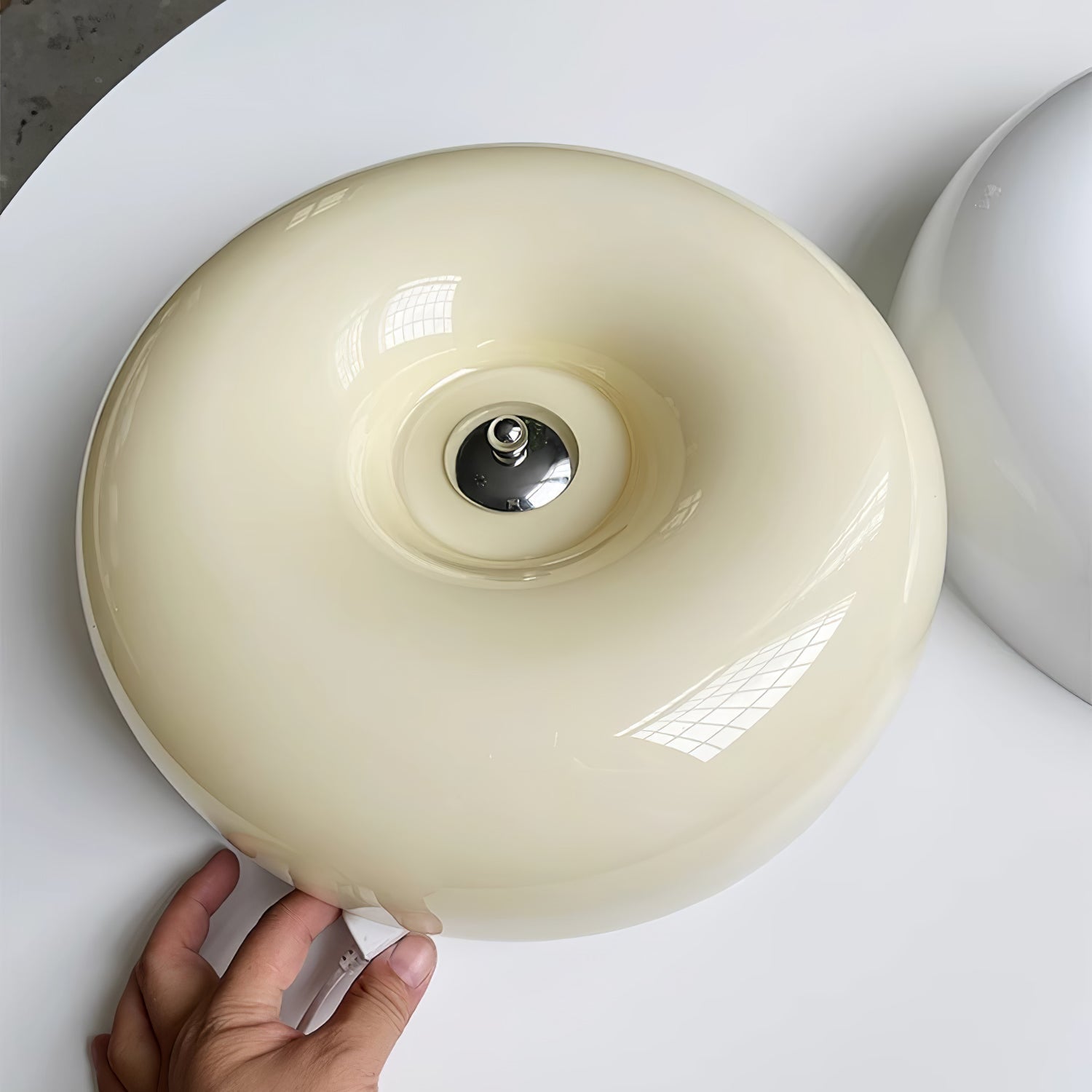 Modern Cream Donut Glass Flush Mount Ceiling Light 1-Light