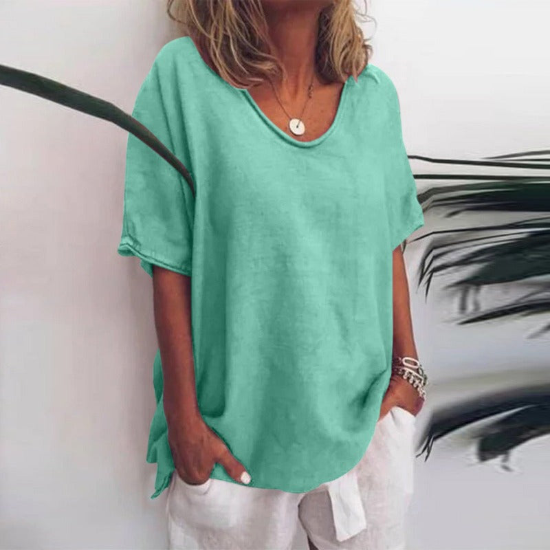 Puili | Classic Loose-Fit Short Sleeve Blouse for Women