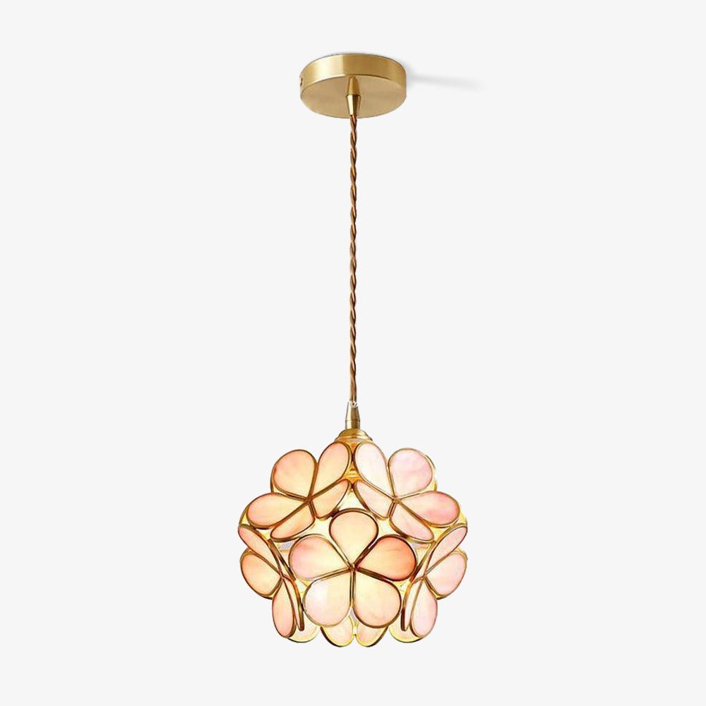 Vintage Brass Floral Glass Globe Pendant Light 1-Light