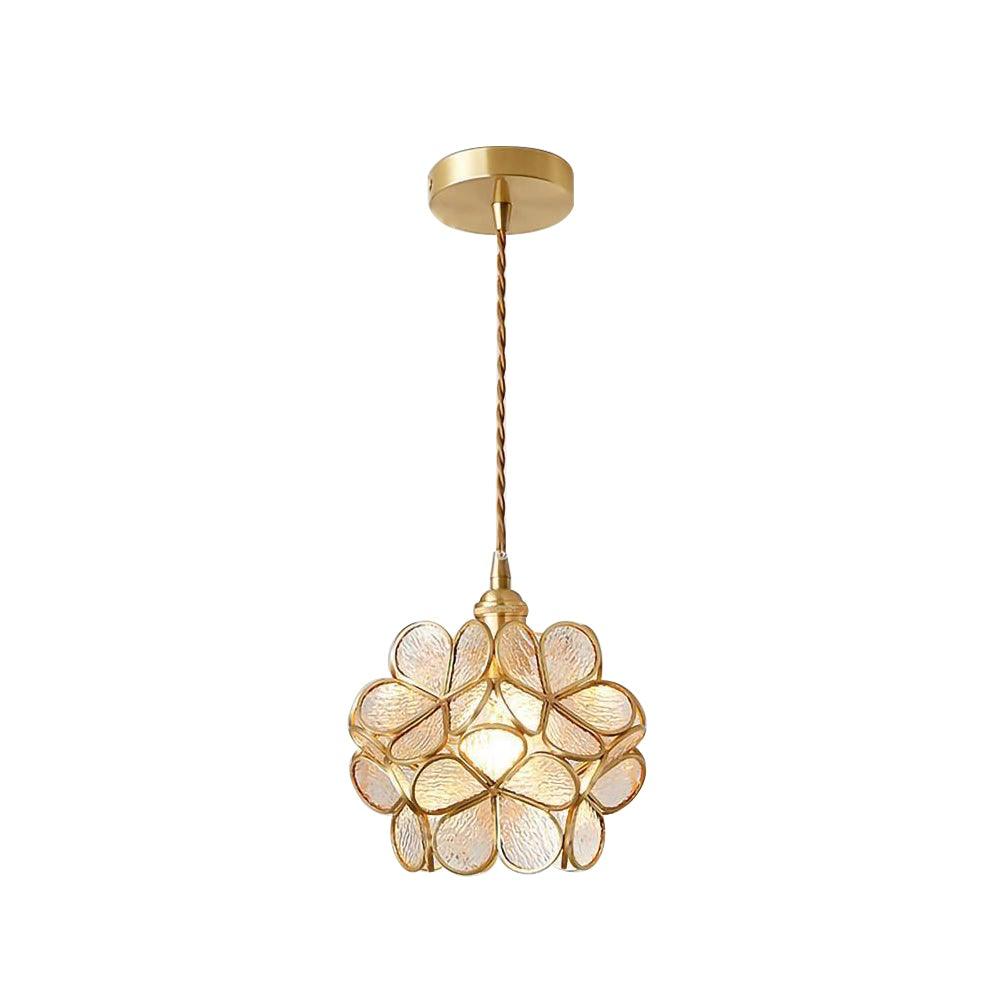 Vintage Brass Floral Glass Globe Pendant Light 1-Light