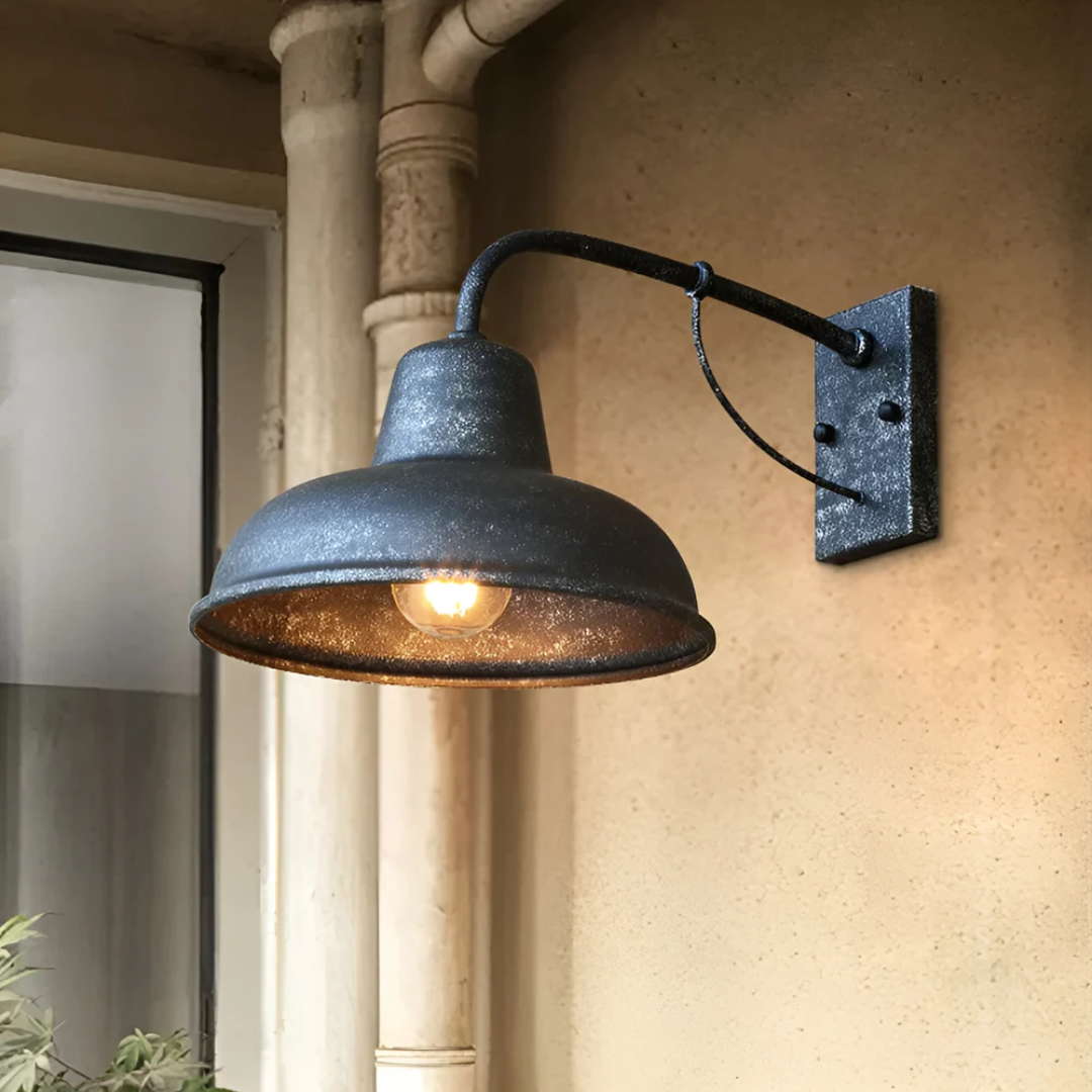 Lampada da parete industriale da esterno - Illuminazione esterna in ferro nero vintage per patii e giardini