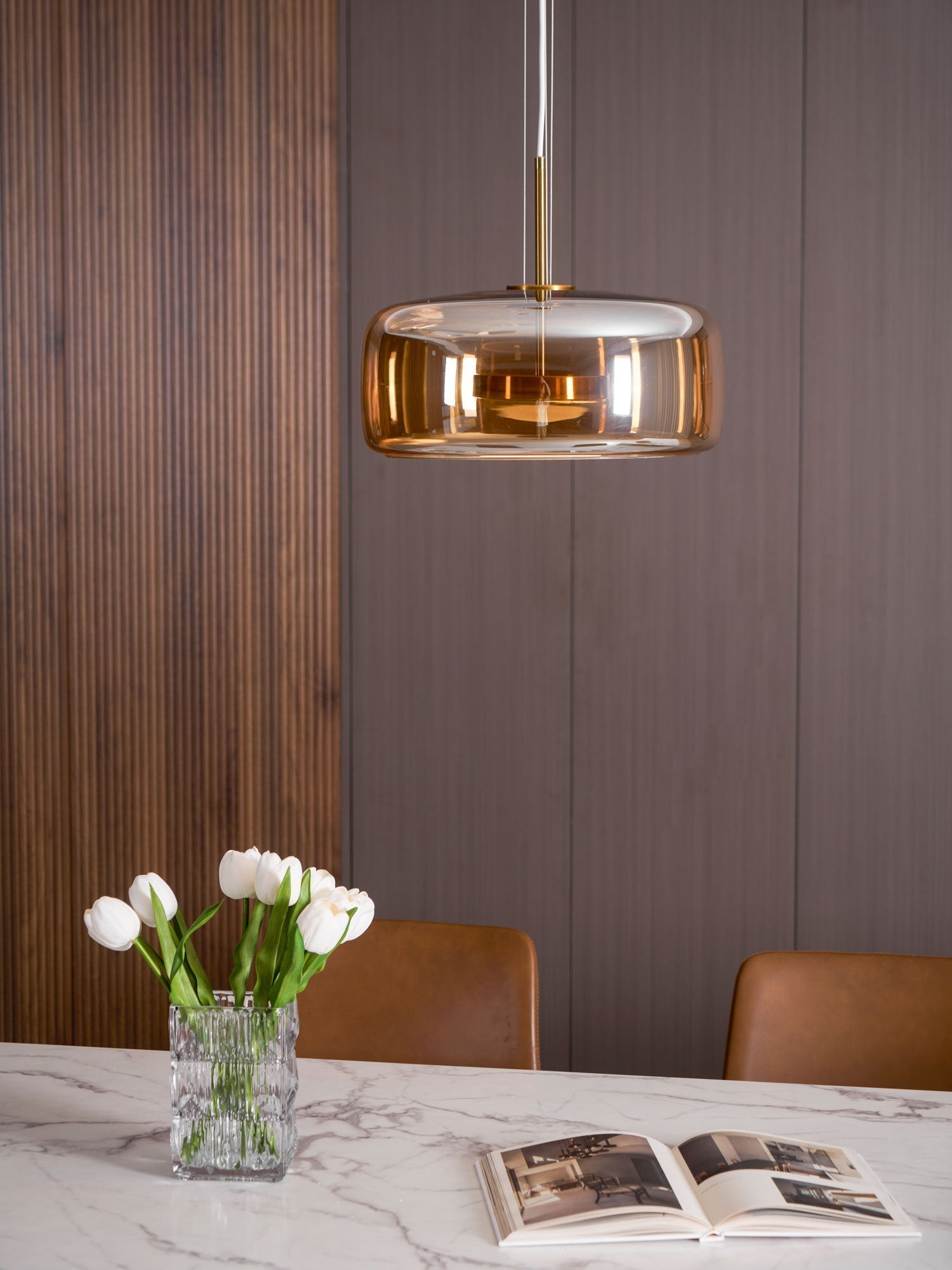 Modern Smoked Glass Dome LED Pendant Light 1-Light