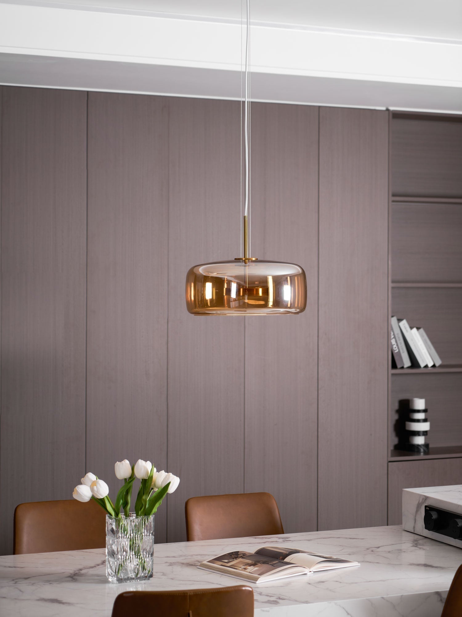 Modern Smoked Glass Dome LED Pendant Light 1-Light
