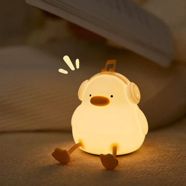 Lampada notturna LED anatra fiore kawaii in silicone morbido - Regalo ricaricabile USB lampada anatra
