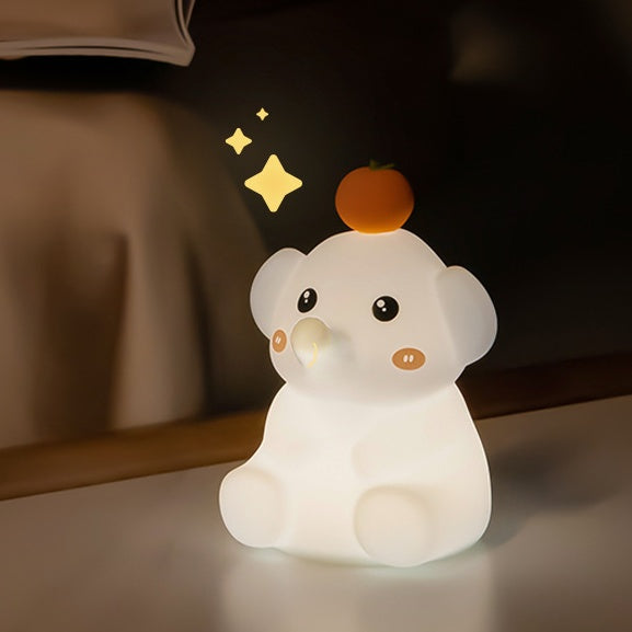 Squishy Silicone Orange Elephant LED Night Light - Perfect Gift for Kids & Girls