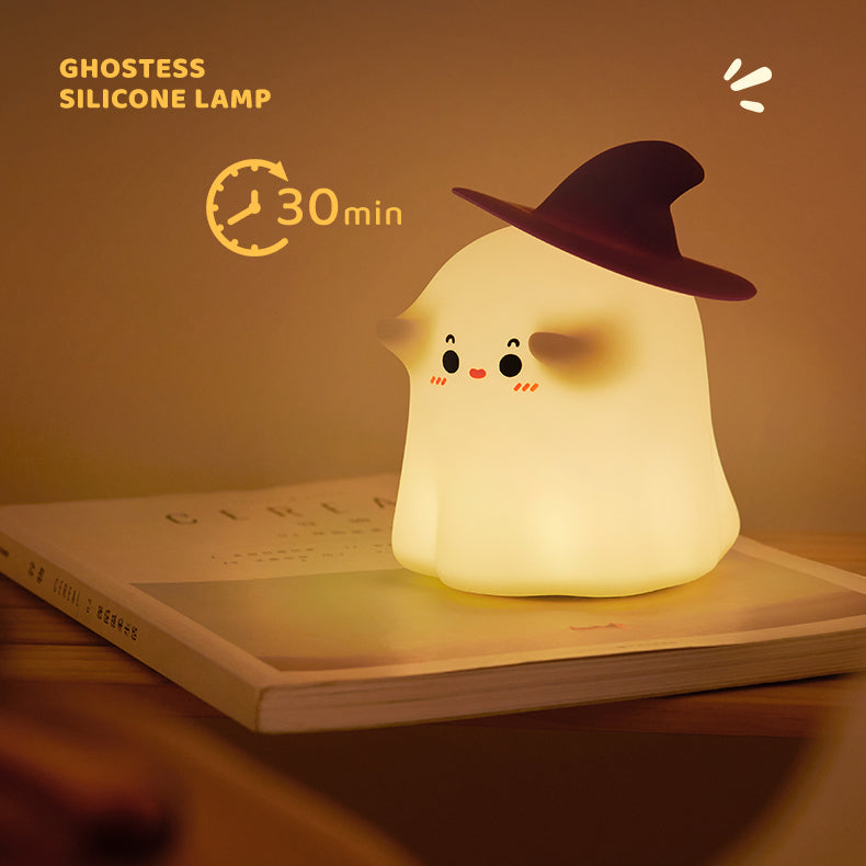 Lámpara nocturna LED de fantasma de Halloween de silicona suave con toque