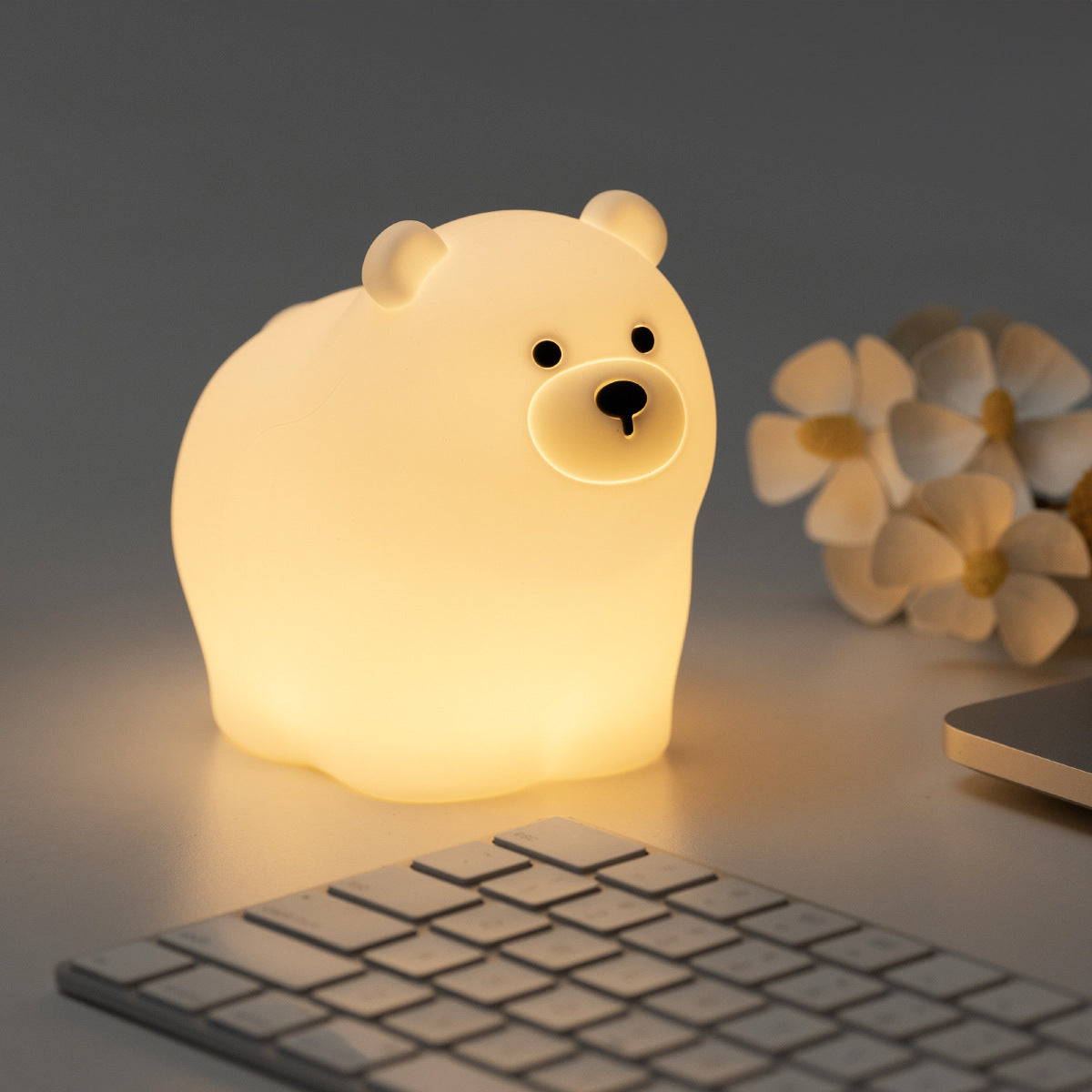 Squishy Siliconen Kleine Witte Beer LED Nachtlamp - Perfect Cadeau voor Kinderen & Meisjes
