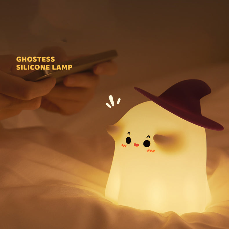 Lámpara nocturna LED de fantasma de Halloween de silicona suave con toque