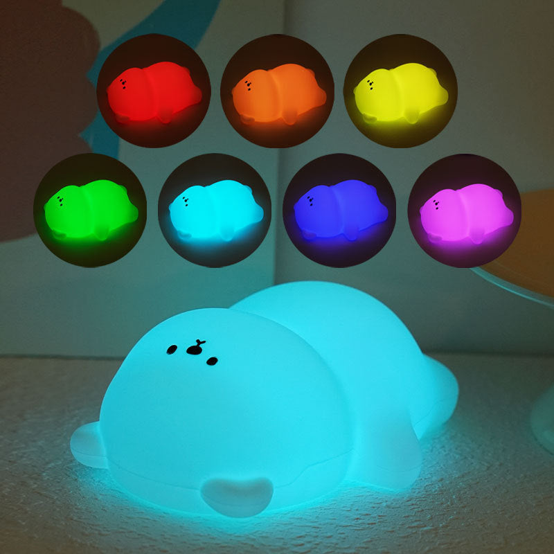 Lampada Notturna Orso Cicciotto 8 Colori LED Morbido in Silicone Tap - Miglior Regalo per Bambini e Ragazze
