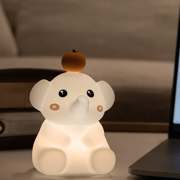 Squishy Silicone Orange Elephant LED Night Light - Perfect Gift for Kids & Girls