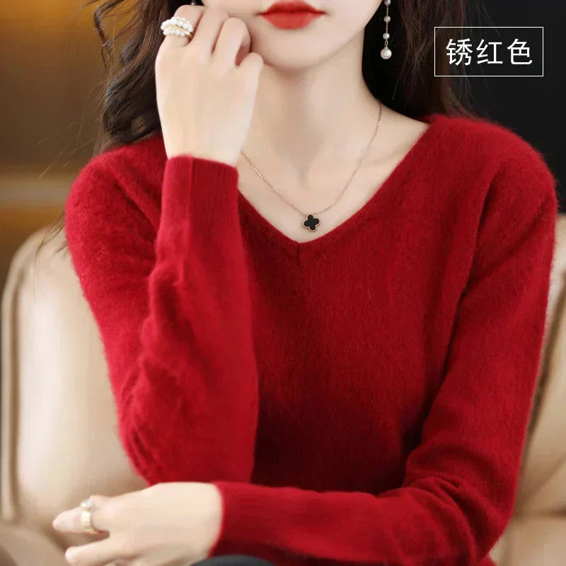 LunaWeave 100% Cashmere V-Neck Sweater For Women Slim Fit