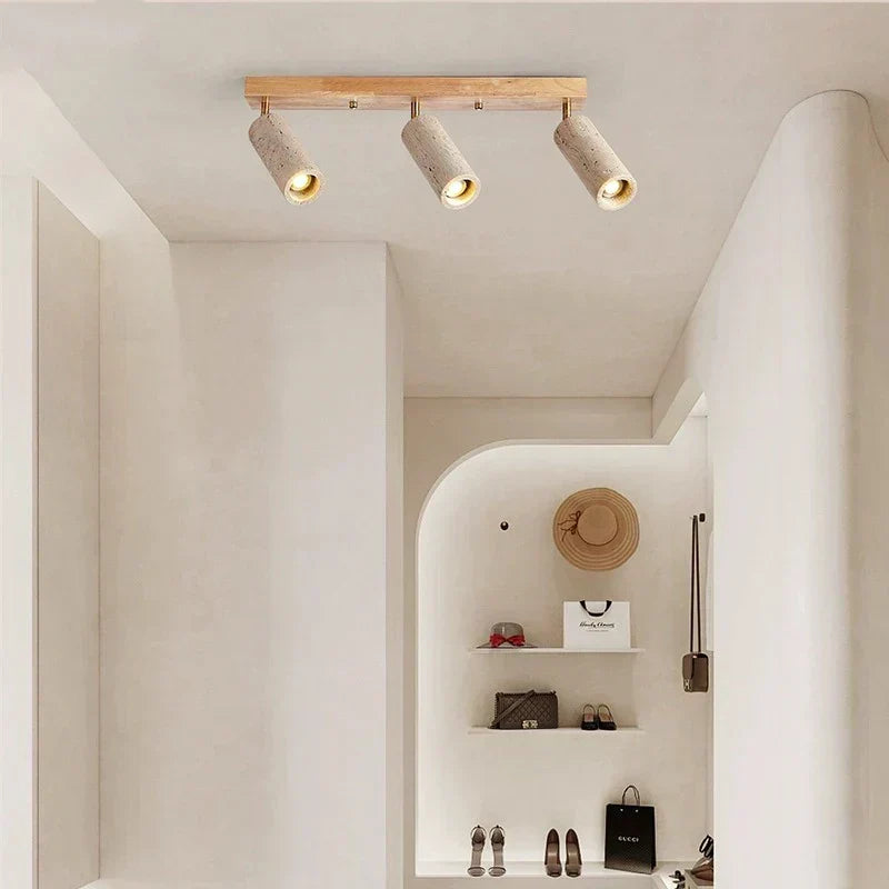Nordic Wabi-Sabi Travertine Cylinder Ceiling Light 3-Light