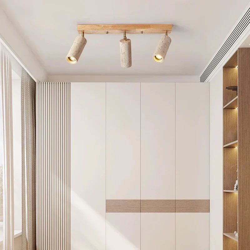 Nordic Wabi-Sabi Travertine Cylinder Ceiling Light 3-Light