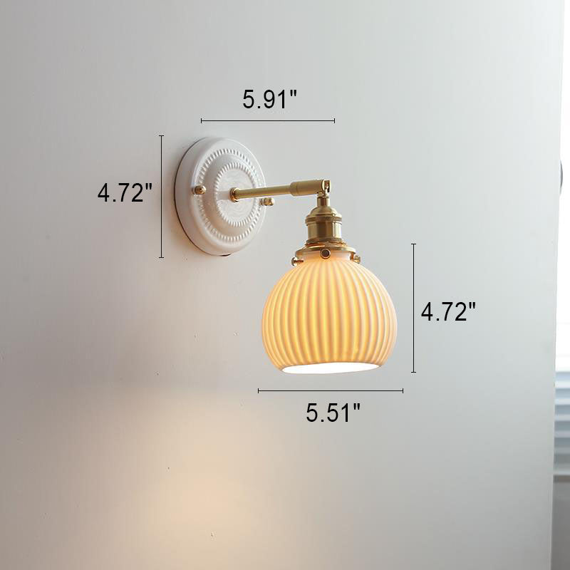 Vintage Japanese Ceramic Brass 1-Light Wall Light