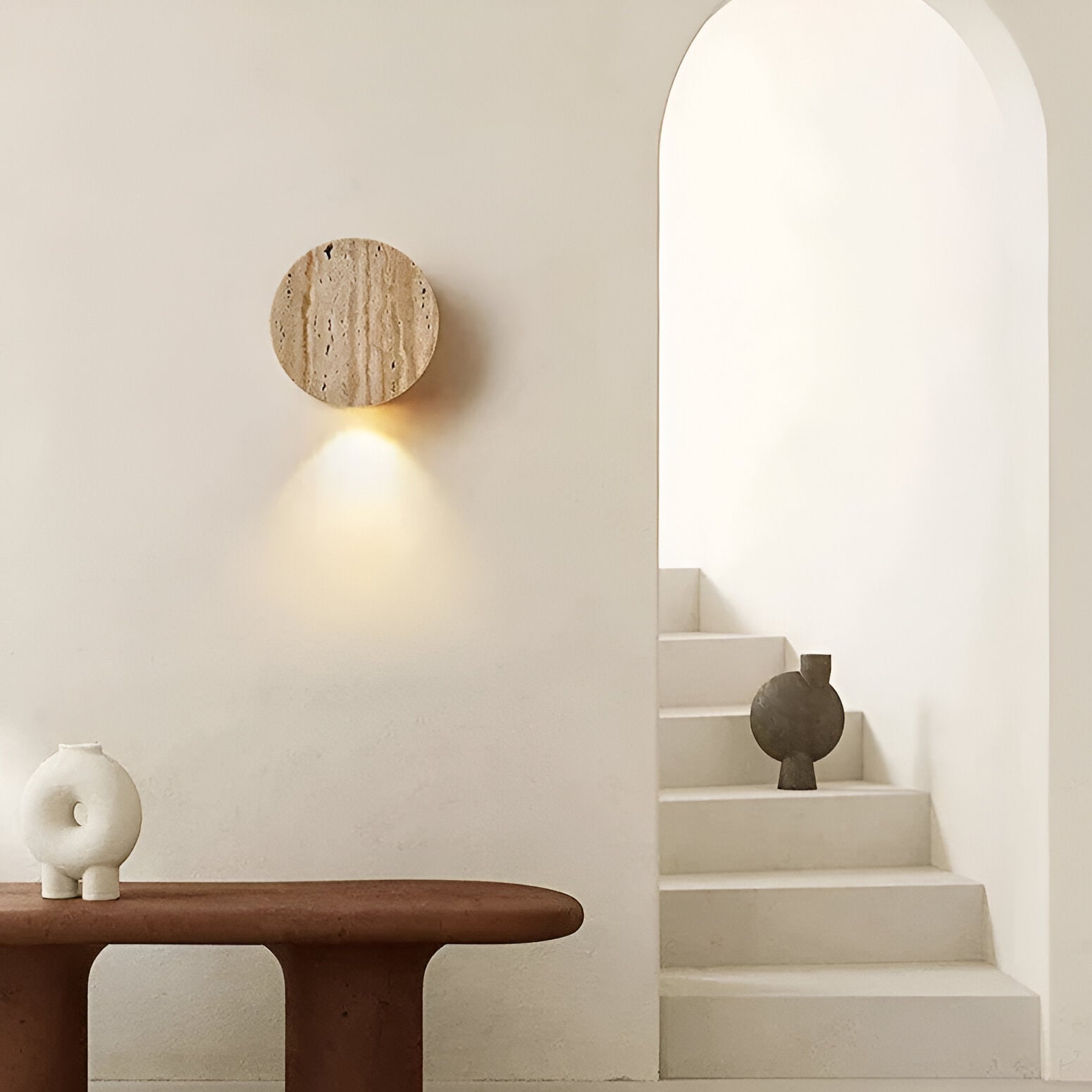 Japanese Wabi-Sabi Travertine Stone Wall Sconce LED 1-Light