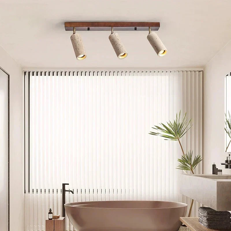 Nordic Wabi-Sabi Travertine Cylinder Ceiling Light 3-Light