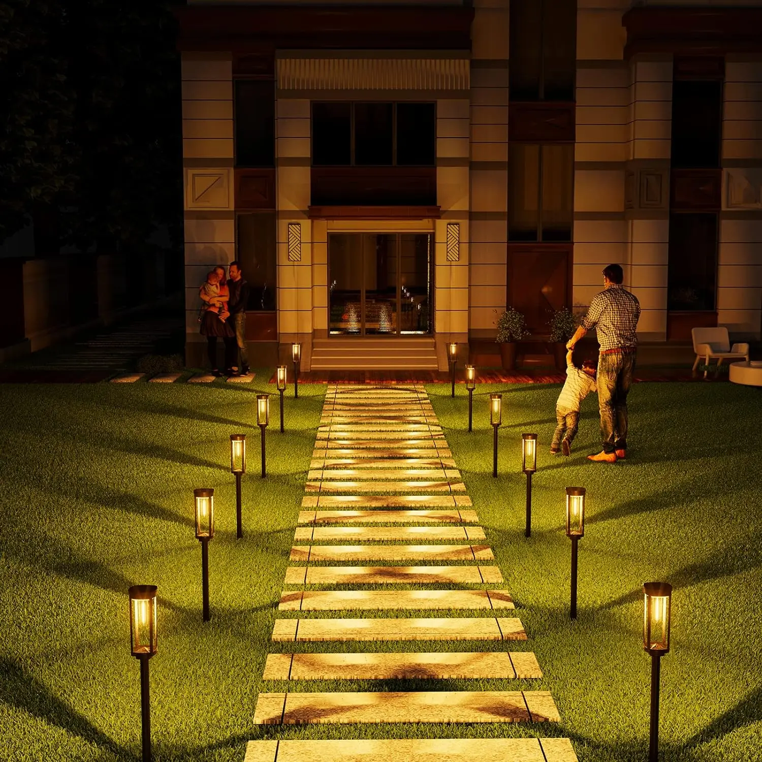 Modern Rectangular Solar Garden Lantern 1-Light