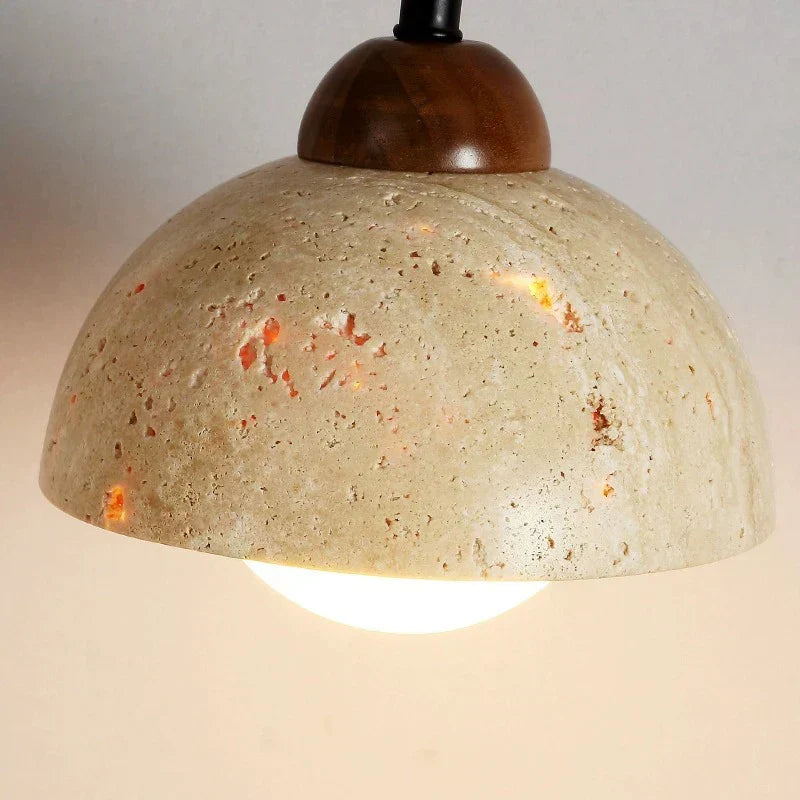 Modern Travertine & Wood Hanging Wall Sconce LED 1-Light