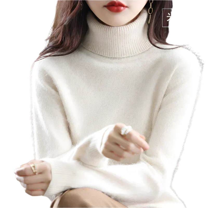 AuroraWeave 100% Cashmere Turtleneck For Women Autumn Knit