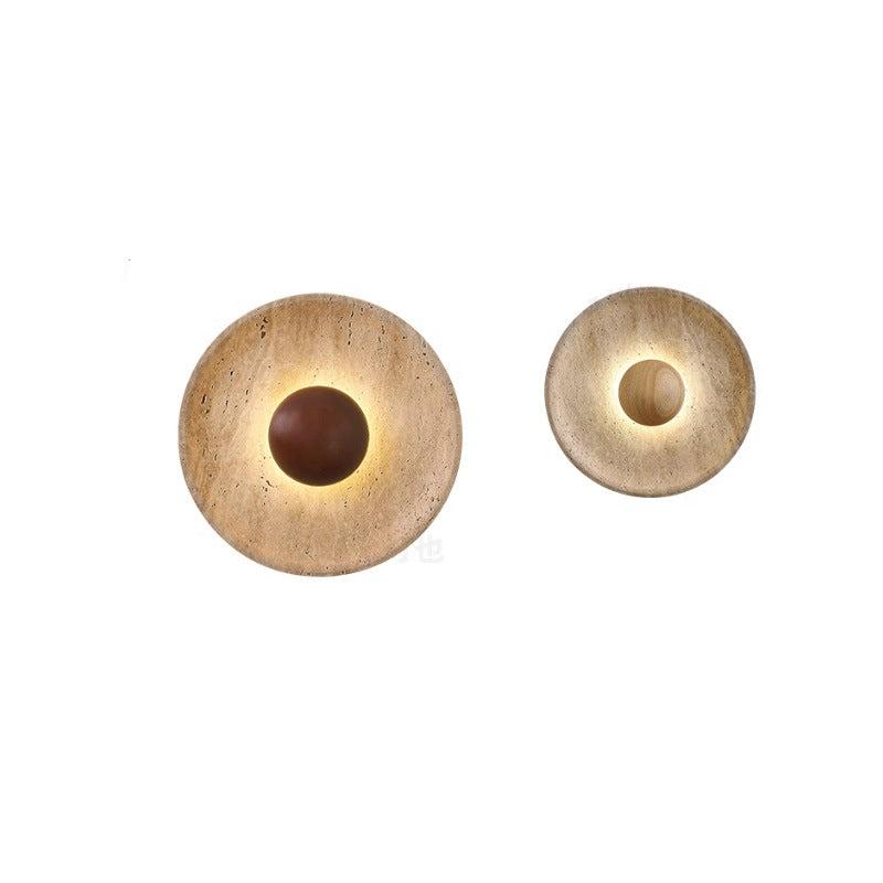 Modern Wabi Sabi Travertine Stone Round Wall Sconce LED 1-Light