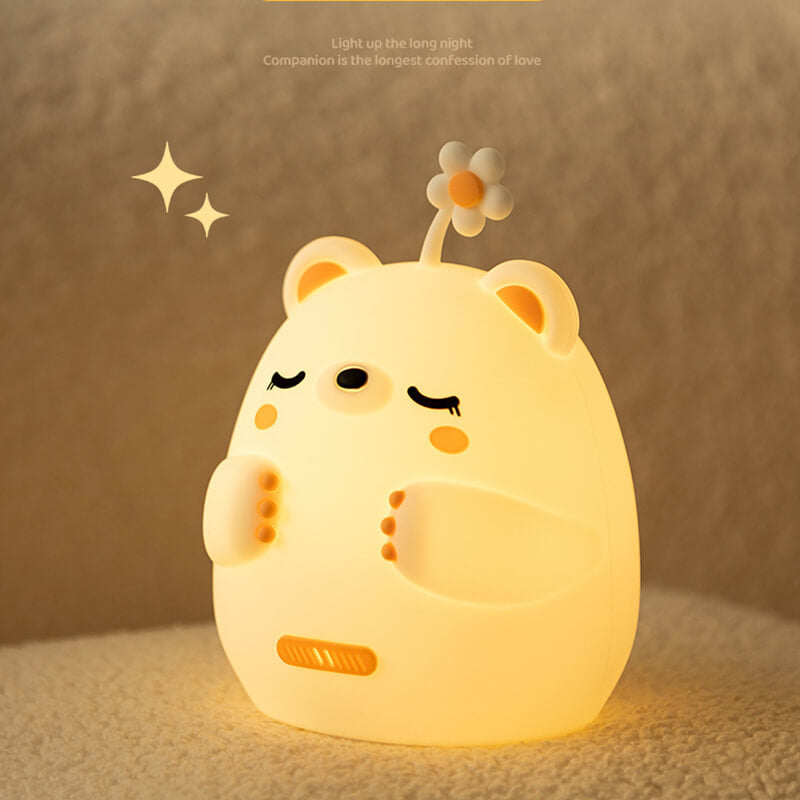 Lampada Notturna LED Orso con Fiore Morbido per Regalo USB Ricaricabile