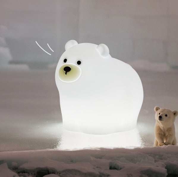 Lámpara nocturna LED de oso blanco pequeño de silicona squishy - Regalo perfecto para niños y niñas